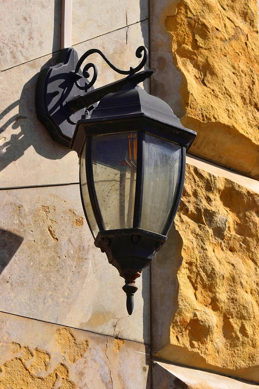 Lamp, Light, Wall, Bricks, Flashlight, Surface, Metal, Industrial, Lighting, Illuminate, Stone