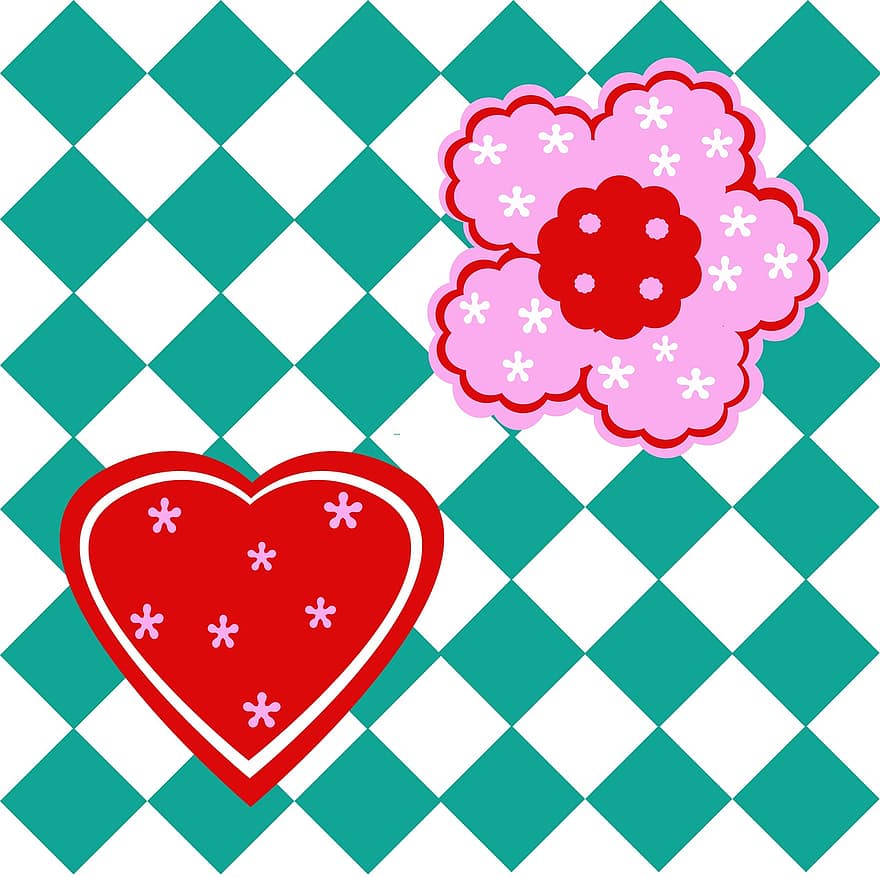 ilustracja, kwiaty, kwadraty, Zielony, różowy, kształt