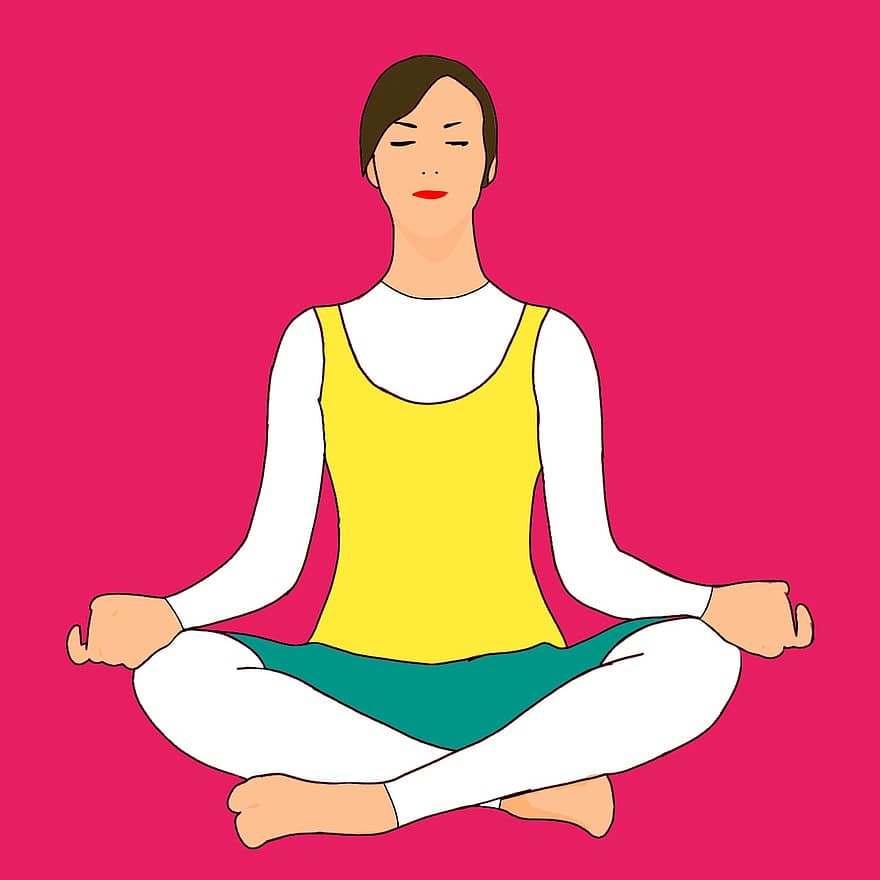 meditaţie, yoga, femeie, ședință, lotus, pune, Femeie, meditativ, exercițiu, izolat, relaxare
