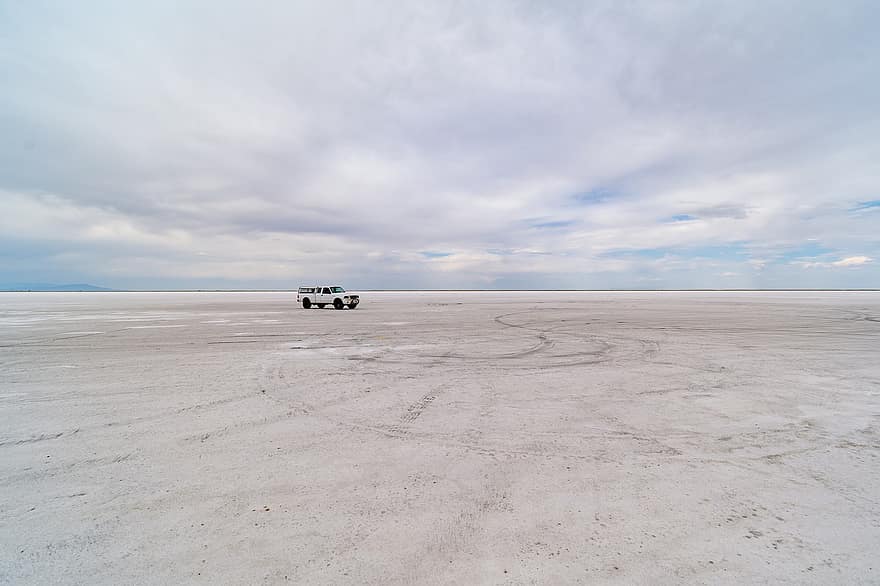 salines, désert, sel, un camion, bonneville, Utah, Etats-Unis, la nature