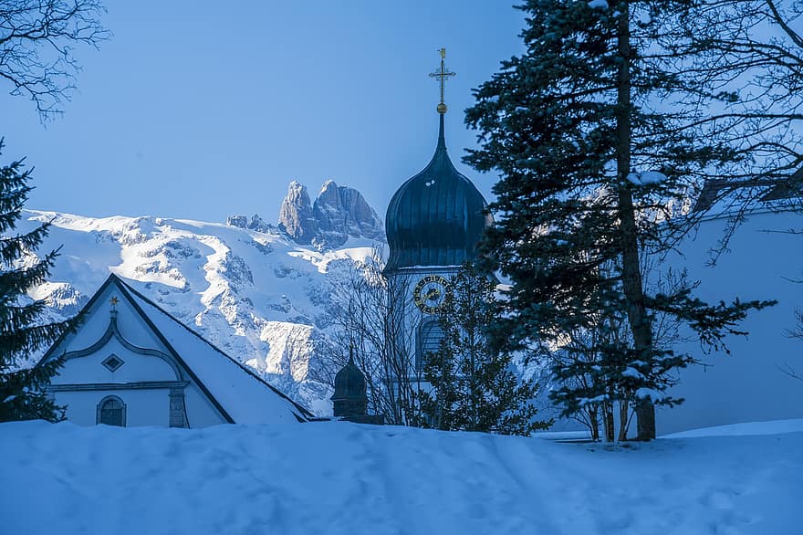 Switzerland, Engelberg, Winter, Landscape, christianity, religion, snow, cross, architecture, cultures, chapel