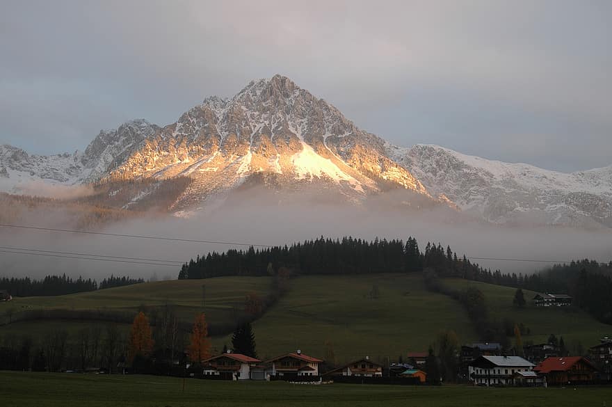 Berg, Tirol, Abendsonne, Góra, pasmo górskie, Alpy, alpejski, łąka, pole, wzgórza, Natura