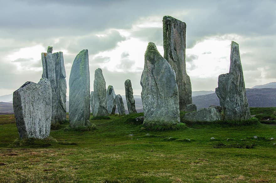 صخور واقفه ، الدائرة الحجرية ، اسكتلندا ، كالانيس الحجارة الدائمة ، كالانيش ستونز ، معلم معروف ، قبل التاريخ ، حجارة كبيرة