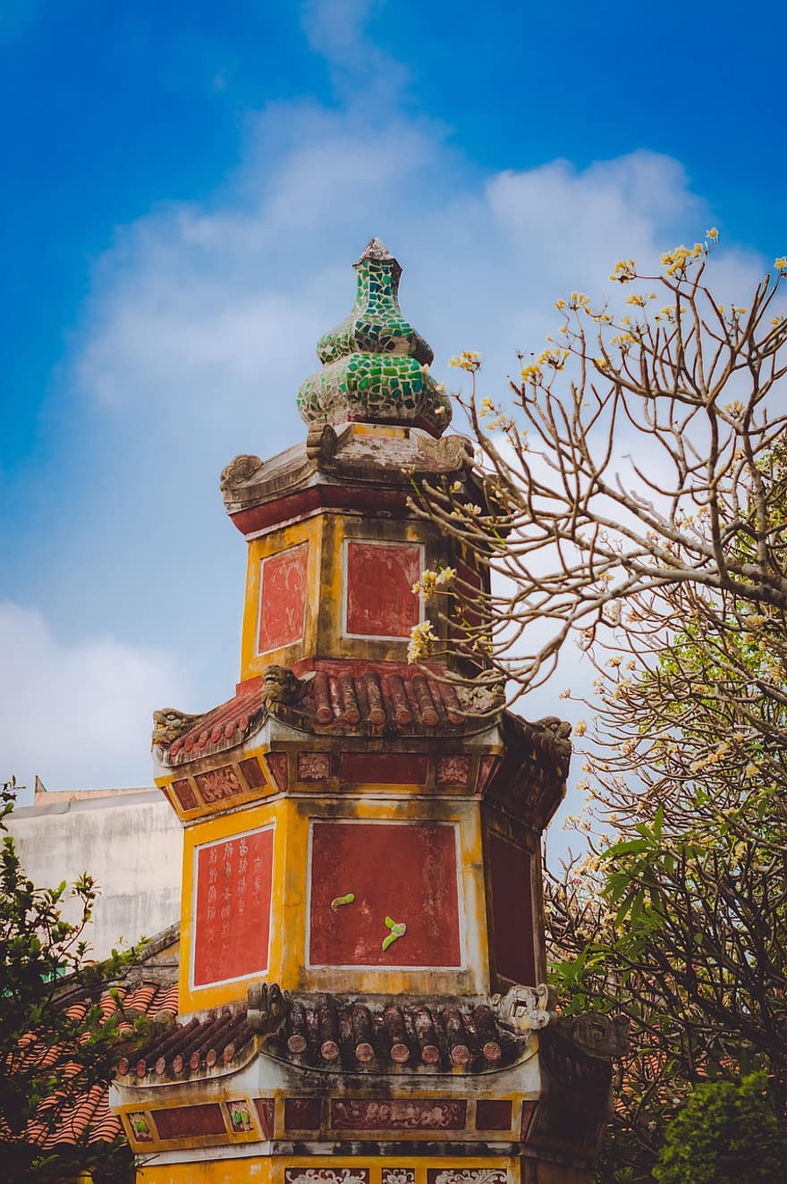 Torre, architettura, antico, cielo, Pagoda di Hoi Khanh, tempio, buddismo, religione, culture, posto famoso, spiritualità