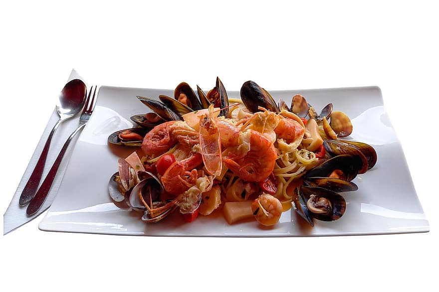 Seafood, Pasta, Food, Dish, Meal, Cuisine, Delicious, Tasty, Nourishment, Restaurant, Shellfish