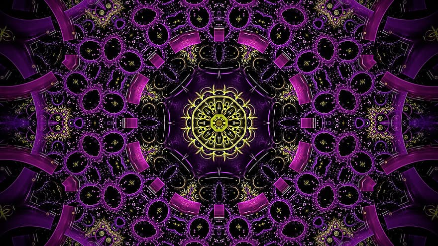 hiasan berbentuk mawar, kaledoskop, pola bunga, mandala, latar belakang ungu, wallpaper ungu, seni, wallpaper