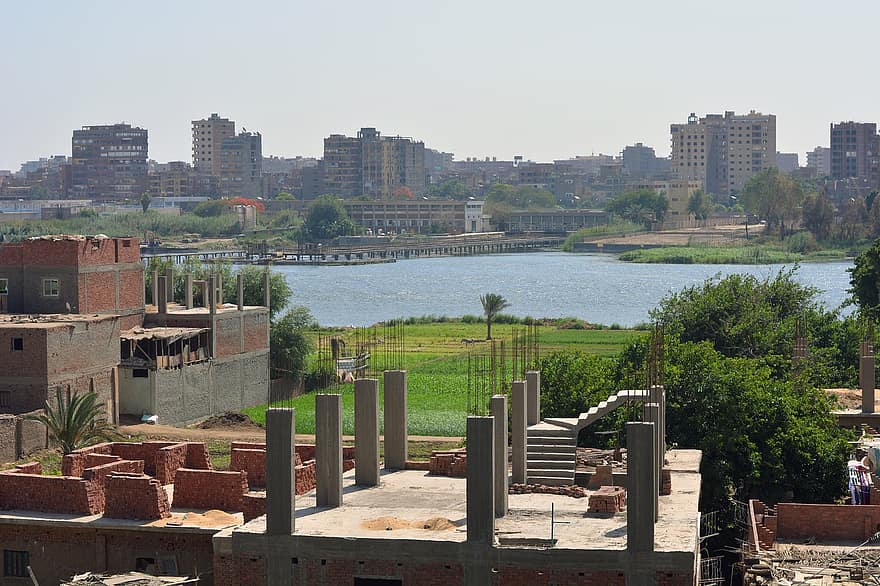 строительство, Каир, река, Остров Дахаб, город, городской пейзаж, Египет, пейзаж