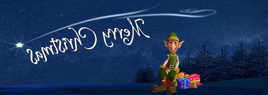 Priecīgus Ziemassvētkus, zvaigzne, naktī, elfs