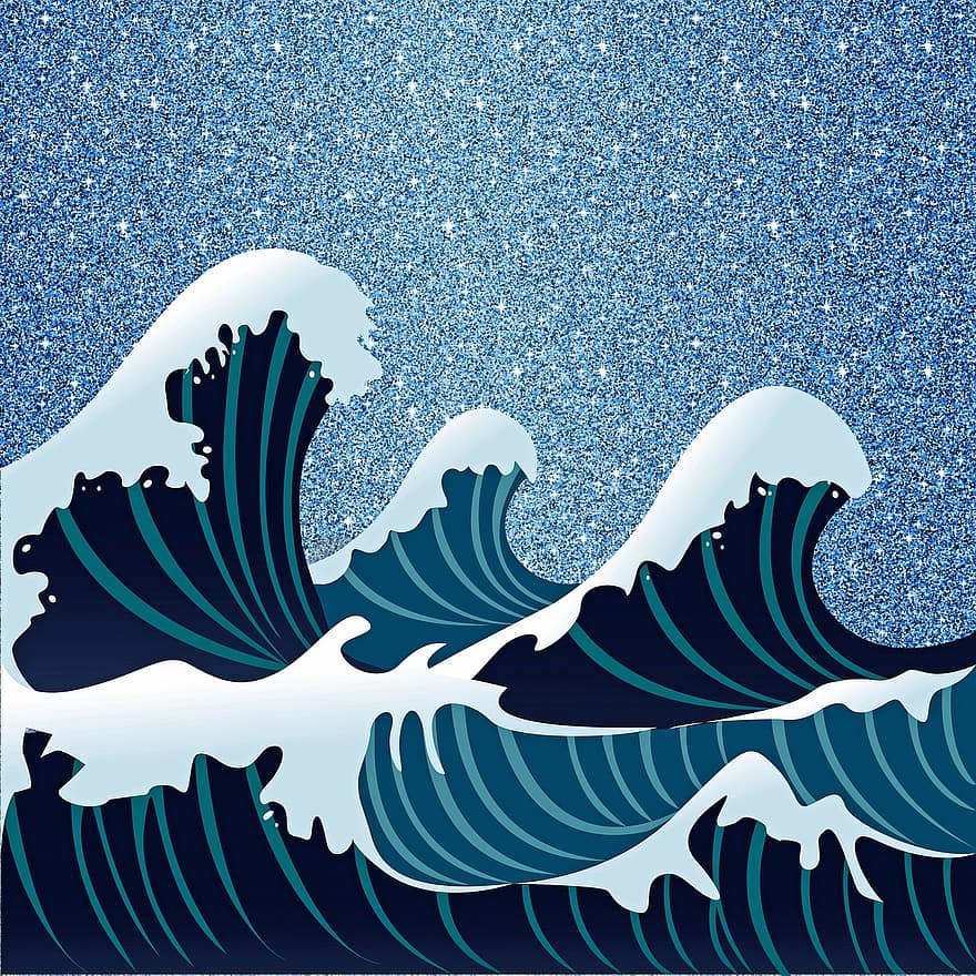 Japanska vågor, Bakgrundspapper, dekorativ, sommar, hav, japan, blå, himmel, moln, Karta, dekoration
