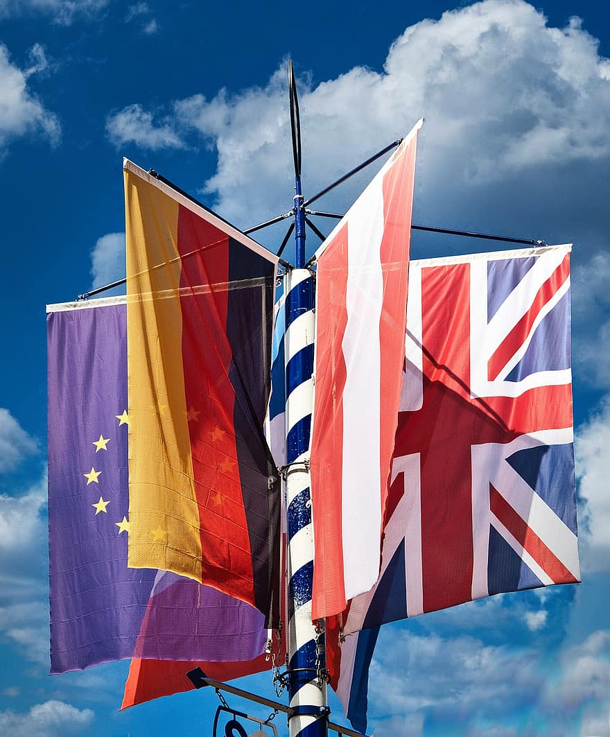 vlajky, Evropská unie, Německo, Anglie, Evropa