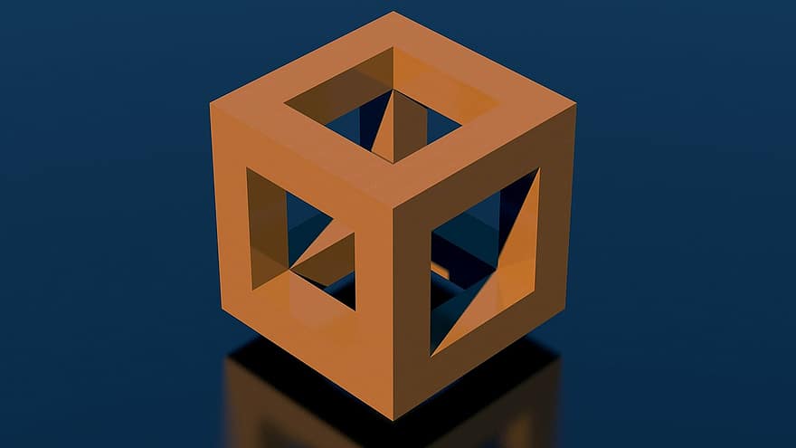 立方体、ブロック、開いた、幾何学、中空体、スペース、3次元、立体