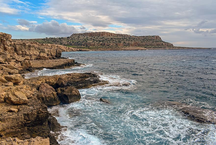 mar, acantilado, rock, formación, geología, parque Nacional, Chipre, cavo greko, paisaje, naturaleza, viaje