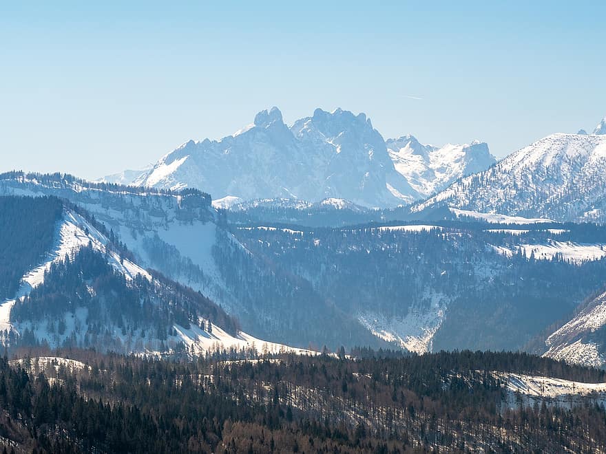hoher dachstein, kalns, Austrijā, masīvs, alpi, ainavu, sniegs, ziemā