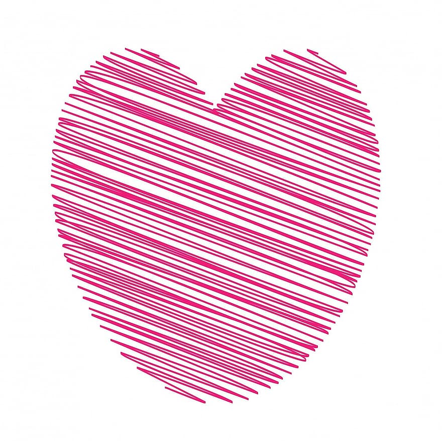hjärta, rosa, konst, klottra, rader, skön, bakgrund, vit, valentine, Alla hjärtans dag, kort