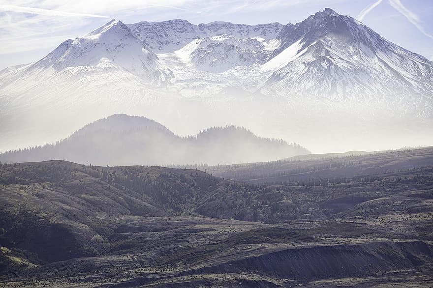 góry, stan Waszyngton, montować świętych helensów, Natura, sceneria, zimozielony, USA, mgła