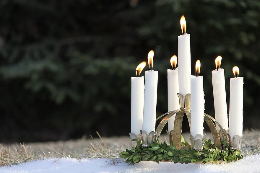 velas, ligero, nieve, diciembre, vela, llama, celebracion, religión, luz de una vela, fuego, fenomeno natural