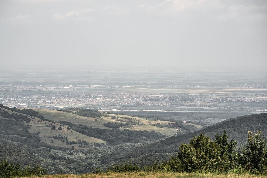 vallée, les montagnes, point de vue, paysage, ville, chaîne de montagnes, Brankovac, montagne de fruška gora, Serbie, balkanique, la pollution