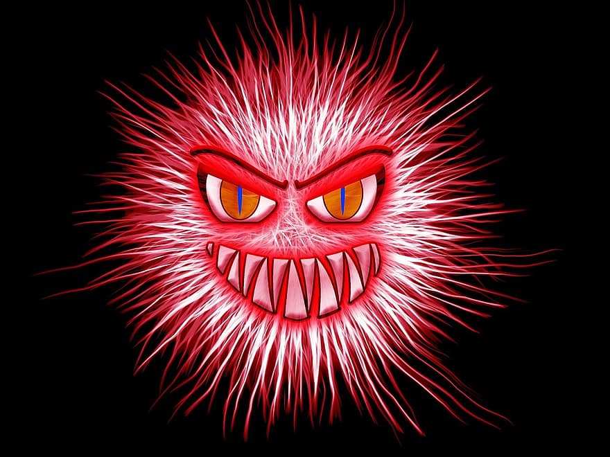 Monster-, rot, Augen, aggressiv, Reißzähne, Zahn, böse, verbreitet, beißen, Bakterien, Erreger