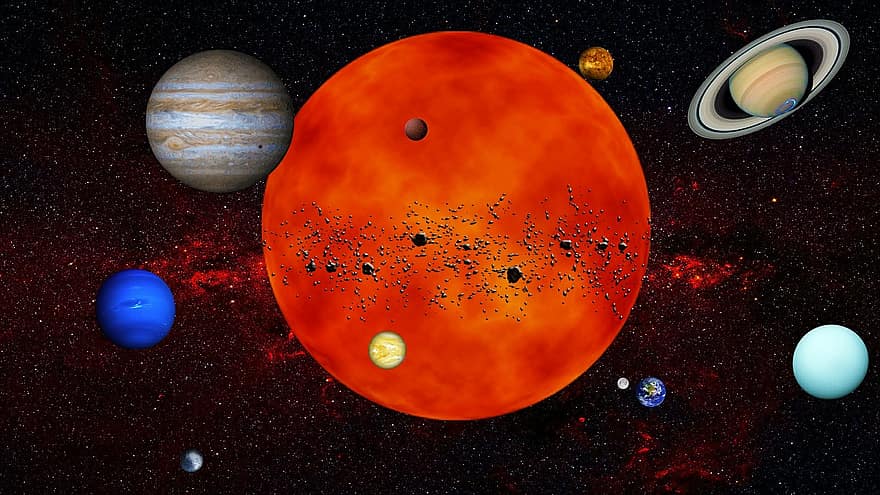 saulės sistema, planetos, erdvė, astronomija, mėnulis, gyvsidabrio, venus, saturn, jupiteris, neptūnas, uranus