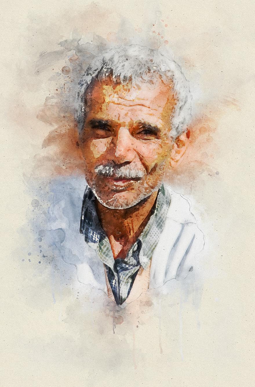 Face, Man, Old, Portrait, Head, Painting, Watercolor, Creativity, men, one person, adult