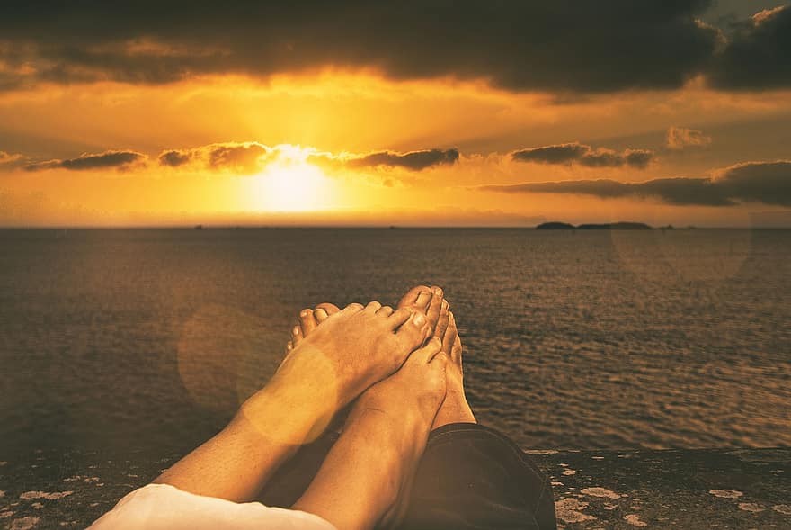 Lovers, Couple, Feet, Ocean, Sunset, Togetherness, Love, Romance, Romantic, Afterglow, Sea