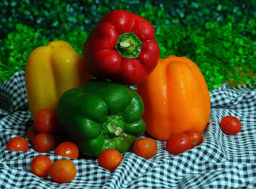 paprikos, vyšniniai pomidorai, daržovės, maisto, paprika, pomidorai, gaminti, ekologiškas, sveikas