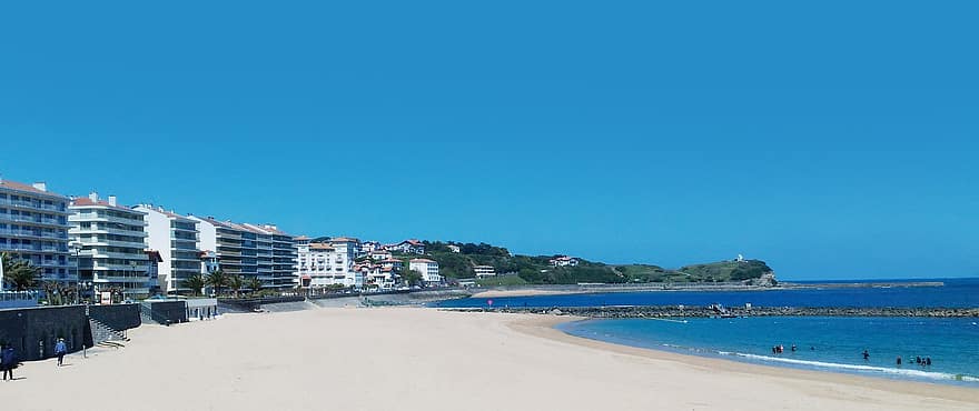 シーサイド、ビーチ、海洋、海、観光、旅行、バスク、夏、海岸線、青、休暇