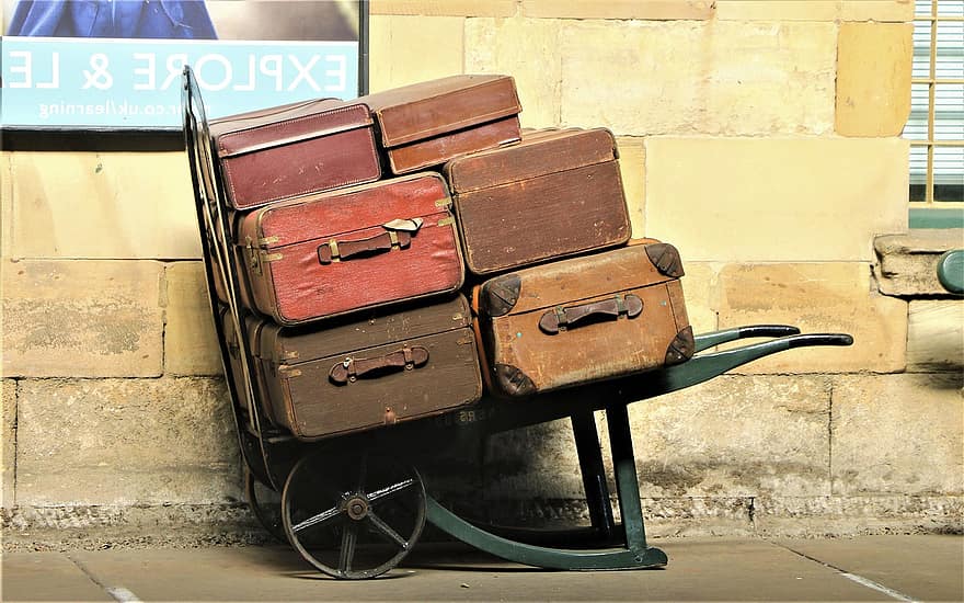 les valises, Voyage, ancien, Bagages, vieux, bagage, périple, rétro, voyage, aventure