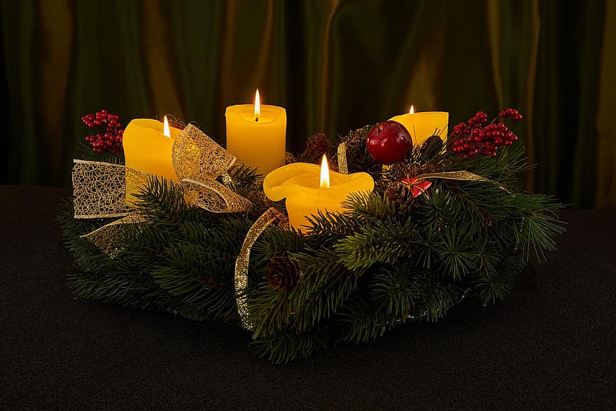 atėjimas, vainikas, žvakės, Kalėdų žvakės, advento žvakės, Kalėdų vainikas, žvakių šviesa, Advento vainikas, apdaila