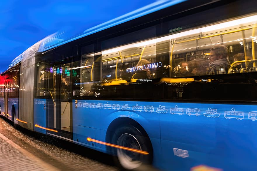 autobusas, transporto, viešasis transportas, Vakarinis eismas, Geteborgas, transportavimas, neryškus judėjimas, eismas, greitis, miesto gyvenimas, transporto rūšis