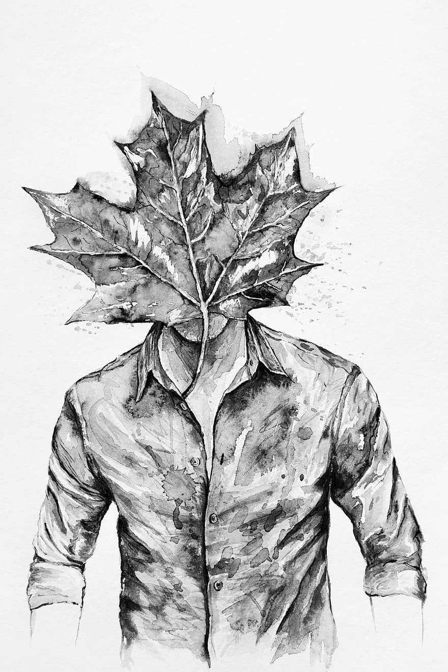 Man, Surreal, Watercolor, Hiding, Face, Mysterious, Fashion, Mystical, Drawing, Mystery, Male
