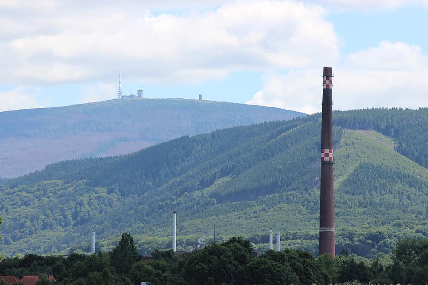 Chimney, High, Industry, Industrial Plant, Pollution, Building, People Hand, Landscape, Nature, Mountains, Boulder