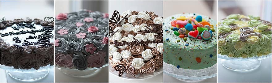 デザート、ケーキ、コラージュ、フード、甘い、おいしい、ペストリー、グルメ、お誕生日、パーティー