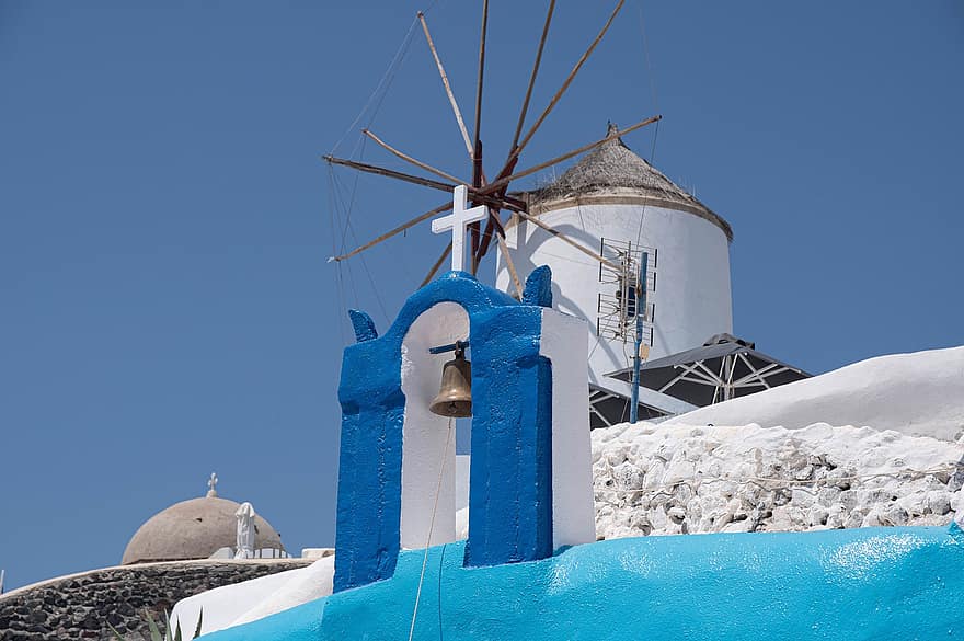 Mühle, Windkraftanlage, Stadt, Dorf, Santorini, Kulturen, Windmühle, die Architektur, Christentum, Blau, griechische Kultur, berühmter Platz