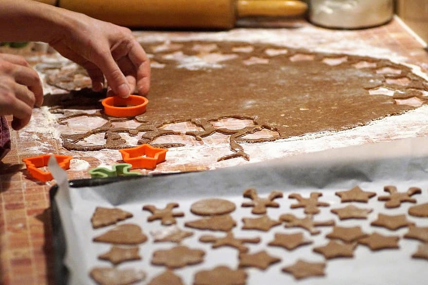 クリスマス、焼く、ジンジャーブレッド、お菓子、生地、ノックアウト、クリスマスのクッキー