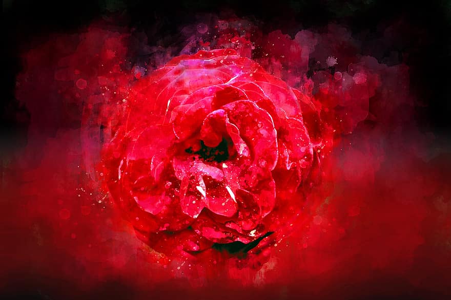 लाल, काली, गुलाब का फूल, आबरंग, सजावट, अंधेरा, सजावटी, डिज़ाइन, डिजिटल