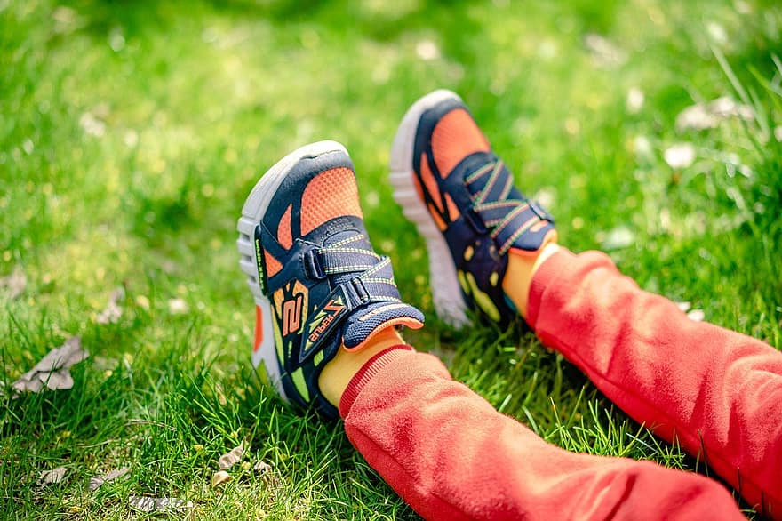 shoes, sneakers, child, outdoors, sport, grass, nature, exercising, human leg, men, healthy lifestyle