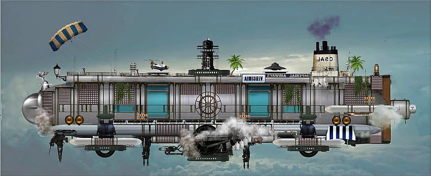 αεροσκάφος, steampunk, φαντασία, Dieselpunk, Atompunk, επιστημονική φαντασία, ατμός, καπνός, ουρανός