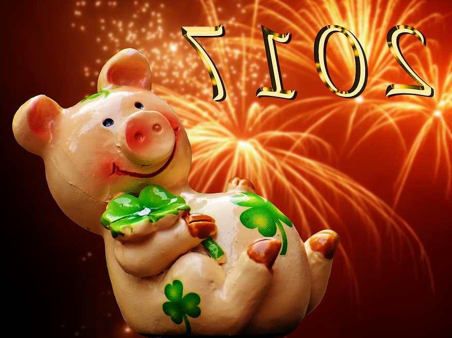 flaks, Grisunge, heldig gris, søt, heldig sjarm, purke, nyttårsaften, nyttårsdag, gratulasjonskort, griser, morsom