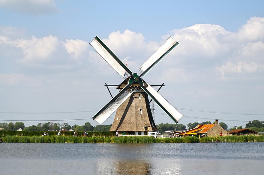 Mill, Mill Square, Seven Houses, Clouds, Water, House, Air, windmill, rural scene, cultures, summer