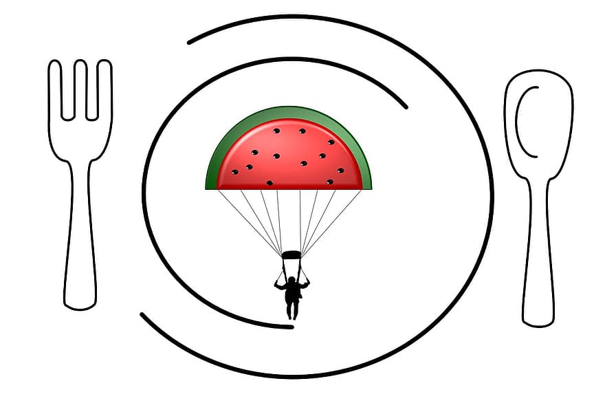 Lebensmittel-Design-Vektor, Fallschirm, Obst auf Teller Vektor, Lebensmittel, Design, eben, Karikatur, Mann, Transport, Obst, überzogene Frucht