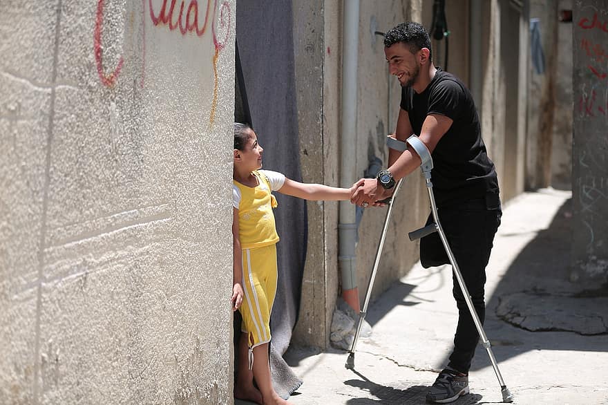 ferido, pé, doente, Palestina