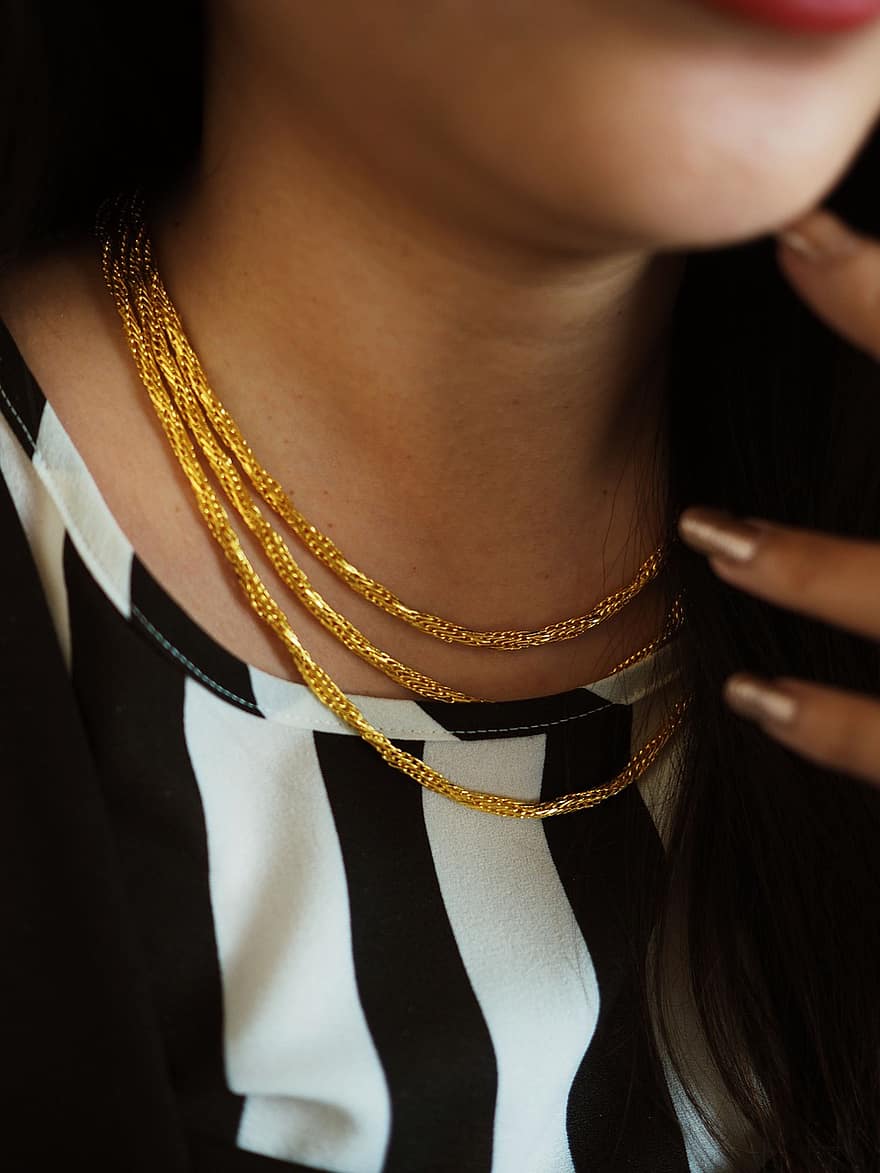 Woman, Necklace, Accessory, Gold, Fashion, Jewelry, Girl