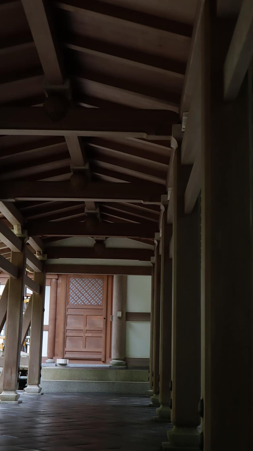 tapınak, koridor, sütunlar, ahşap, eski, Japonya, içeriye, mimari, yurtiçi oda, tavan, yapılı yapı