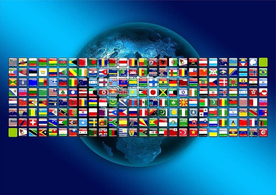 kontinenter, flag, symboler, jorden, verden, global, international, i hele verden, miljø