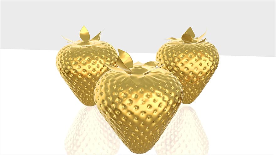 frugt, guld, Guld objekt isoleret, Guld genstande, guld jordbær, gylden, Gylden frugt, sundhed, sund og rask, livsstil, en