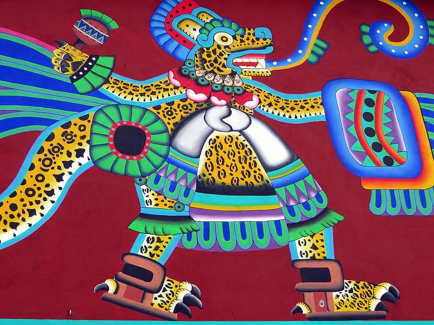 mexico, puebla, mural, étnico, azteca, decoración, Art º