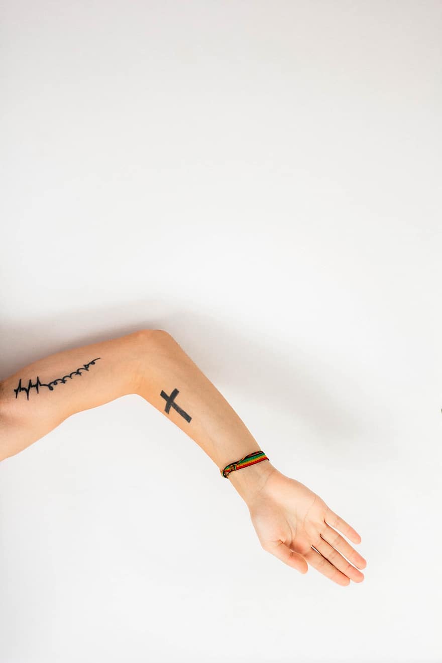 hand-, arm, tatoeëren, vingers, armband, lichaam