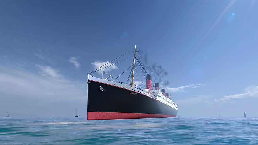 titani, mar, vaixell, oceà, paisatge, creuer, vela, Render 3D, vaixell nàutic, transport, Enviament