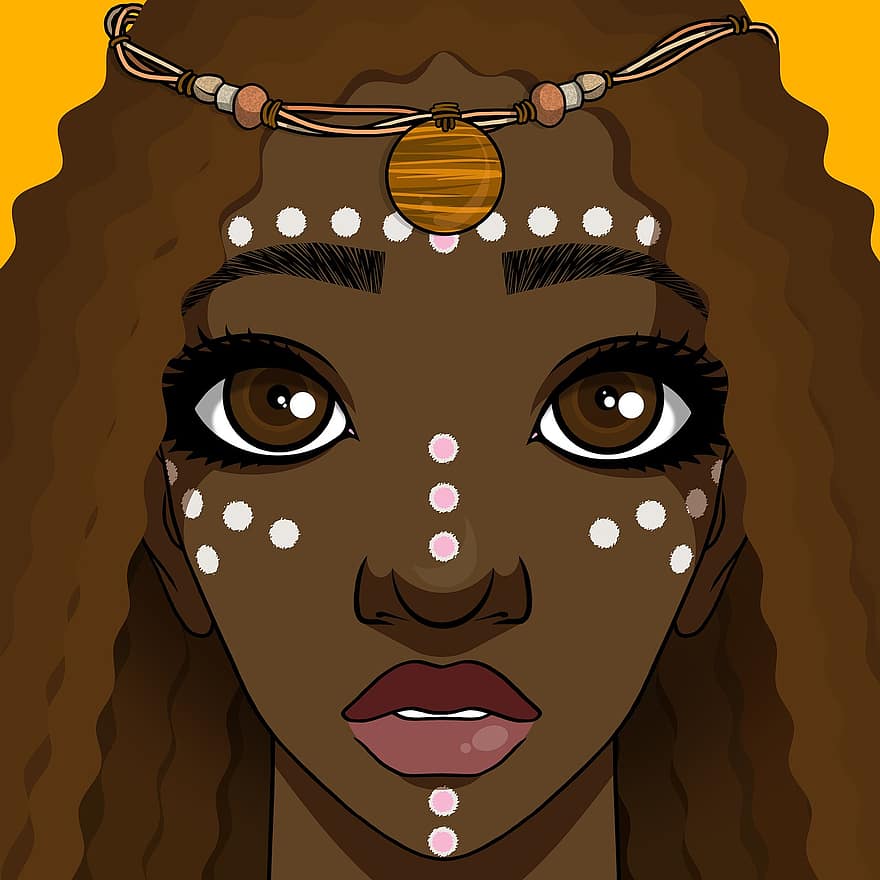 kvinne, etnisk, svart hud, Afrika, tatoveringer, juveler, vakker, skjønnhet, ganske, attraktiv, portrett